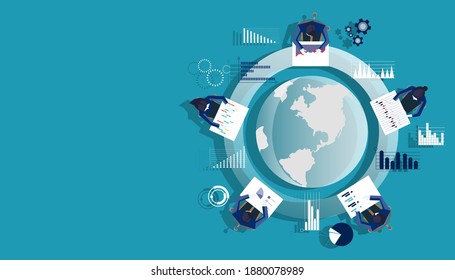 Community trading market analysis  Businessman and Lady  group Brainstorm working for  success,earth, chart,graph,set icon. modern design idea  concept vector.