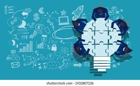 Community trading market analysis  Businessman and Lady  group Brainstorm working,connect jigsaw pieces,for  success,modern design idea  concept vector.