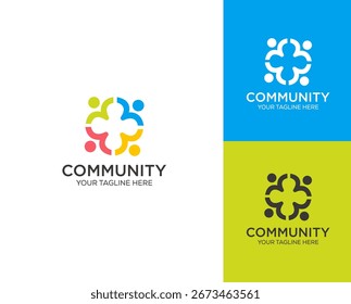Concepto de diseño de logotipo de trabajo en equipo de personas de unidad comunitaria