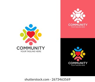 Community unity people team work logo design concept