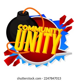 Community Unity text with black Bomb. Cartoon Vector Illutration.