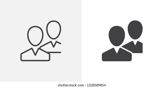 Community, users, friends icon. line and glyph version, outline and filled vector sign. Two people avatar linear and full pictogram. Symbol, logo illustration. Different style icons set