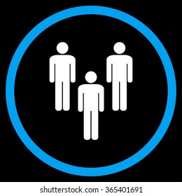 Community vector icon. Style is bicolor flat circled symbol, blue and white colors, rounded angles, black background.