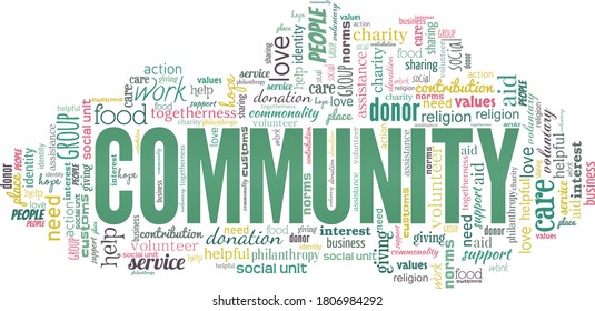 Community vector illustration word cloud isolated on a white background.