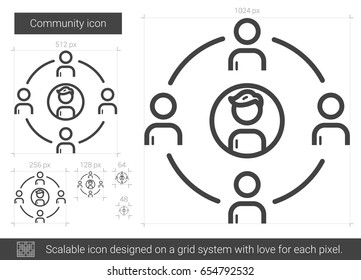 Community vector line icon isolated on white background. Community line icon for infographic, website or app. Scalable icon designed on a grid system.