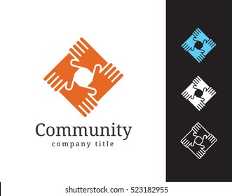 Community Vector Logotype Template For Social Service, Network, Partnership, Sales And Development Business. Hands Shake In Circle Simple Illustration Or Icon.