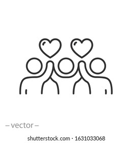 community voluntary group icon, charity work, people welfare, thin line web symbols on white background - editable stroke vector illustration eps10