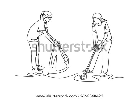  Community volunteer concept. Single line draw design. Vector graphic illustration