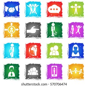 community web icons in grunge style for user interface design