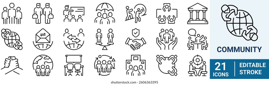 Community web line icon collection. Social life, which includes family, friendship, communication. Vector illustration