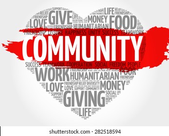 Community word cloud collage, heart concept background