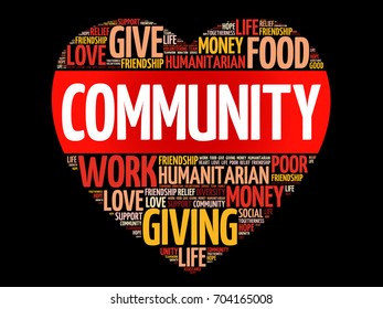 Community word cloud collage, heart concept background