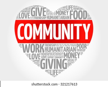 Community word cloud, heart concept