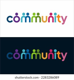 Community word logo design isolated on white and dark background. Community logo