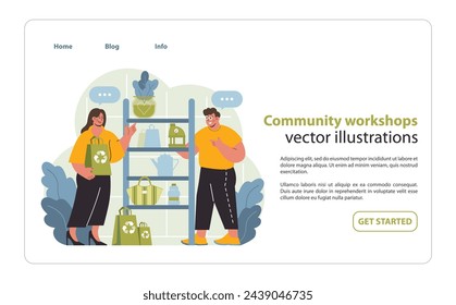 Community Workshops Vector Illustration. Enthusiastic individuals share and learn about upcycling, fostering a sense of community around sustainable practices.