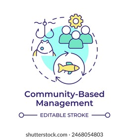 Community-based management multi color concept icon. Social organization, fisheries control. Round shape line illustration. Abstract idea. Graphic design. Easy to use in infographic, presentation