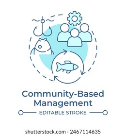 Community-based management soft blue concept icon. Social organization, fisheries control. Round shape line illustration. Abstract idea. Graphic design. Easy to use in infographic, presentation