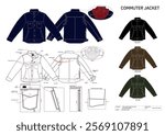  Commuter Jacket With Tech Spec Detail Silhouette Vector and Combo Colour