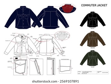  Commuter Jacket With Tech Spec Detail Silhouette Vector and Combo Colour