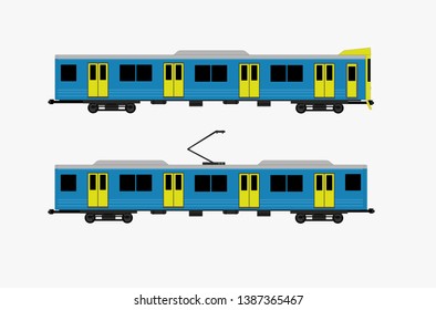 Commuter line train isolated vector with blue yellow color.