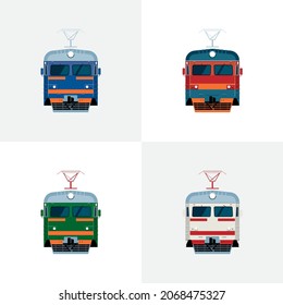 Commuter train. Front view. Set of four vector illustrations