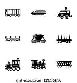 Commuter train icons set. Simple set of 9 commuter train vector icons for web isolated on white background