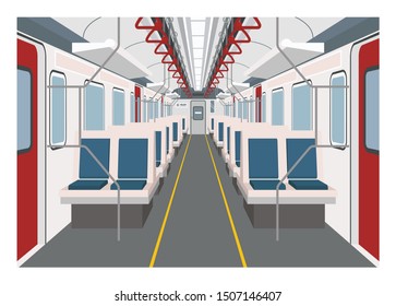 Commuter train interior. Simple illustration in perspective view.