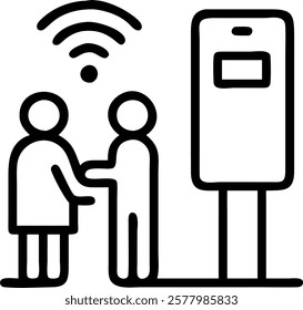 Commuters using smart public transportation apps at a bus stop concept as A candid shot of commuters checking real time updates on smart transportation apps while waiting at a bus