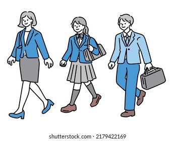 Commuting and commuting illustrations. Students, salaried workers, office workers.