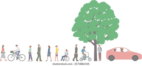 Commuting scenery illustration of people walking such as office workers and businessmen