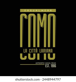 Como City typography design and illustration vector for t shirt design