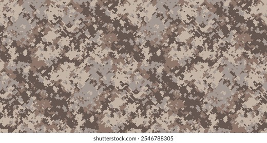 Como criatividade em pixel universal. Têxtil celular e embalagem criativa. Design quadrado na caça à folhagem. Proteção Camo em cores de máscara.