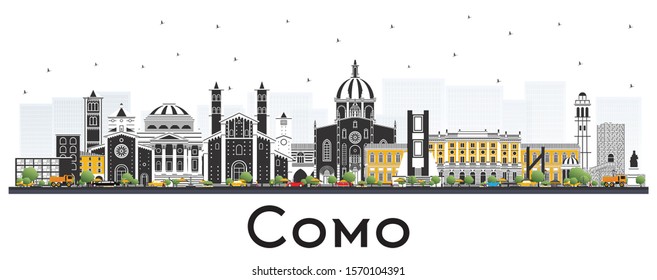 Como Italy City Skyline with Color Buildings Isolated on White. Vector Illustration. Business Travel and Concept with Historic Architecture. Como Cityscape with Landmarks.