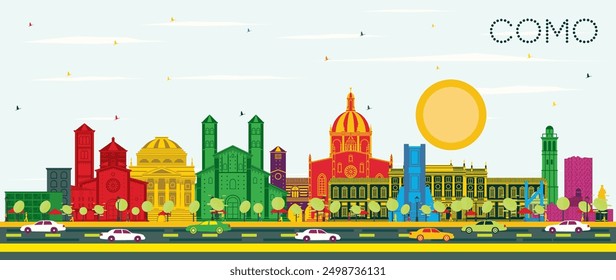 Como Italy City Skyline with Color Buildings and Blue Sky. Vector Illustration. Business Travel and Concept with Historic Architecture. Como Cityscape with Landmarks. 