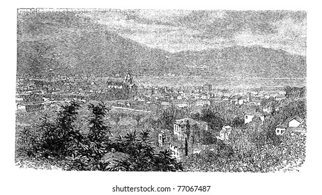 Como, in Lombardy, Italy, during the 1890s, vintage engraving. Old engraved illustration of Como. Trousset Encyclopedia