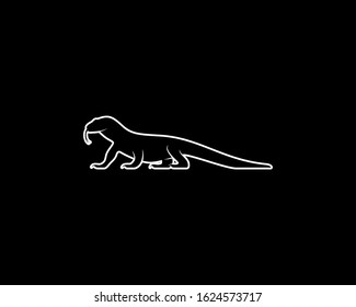 Comodo Dragon Silhouette on Black Background. Isolated Vector Animal Template for Logo Company, Icon, Symbol etc
