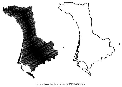 Comondu municipality (Free and Sovereign State of Baja California Sur, Mexico, United Mexican States) map vector illustration, scribble sketch Comondú map