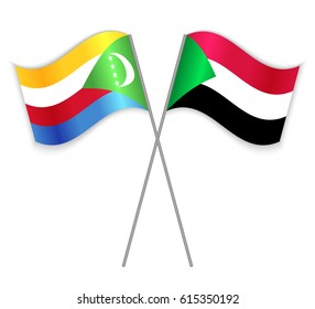 Comoran and Sudanese crossed flags. Comoros combined with Sudan isolated on white. Language learning, international business or travel concept.