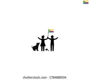Comorian children with national flag of Comoros, future of Comoros concept, sign symbol background, vector illustration.
