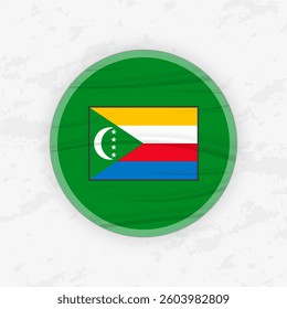 Comorian Flag in a Circular Emblem Design, Abstract Round Sticker Illustration. This high-quality vector graphic is perfect for use in patriotic designs, international events, sport competitions.