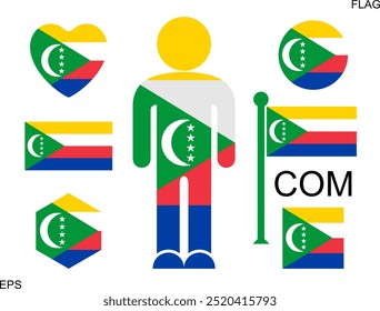 Conjunto de bandera comorana. Aislado en el fondo blanco