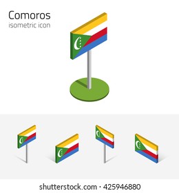 Comorian flag (Union of the Comoros), vector set of isometric flat icons, 3D style. African country flags. Editable design elements for banner, website, presentation, infographic, poster, map. Eps 10