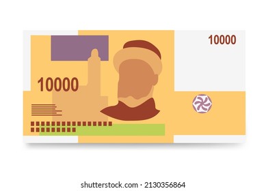 Ilustración del vector franco comorano. Dinero de las Comoras conjunto de billetes. Dinero en papel 10000 KMF. Estilo plano. Aislado sobre fondo blanco. Diseño sencillo y mínimo.