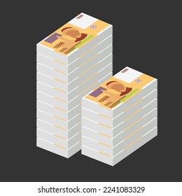 Comorian Franc Vector Illustration. Comoros money set bundle banknotes. Paper money 10000 KMF. Flat style. Isolated on white background. Simple minimal design.