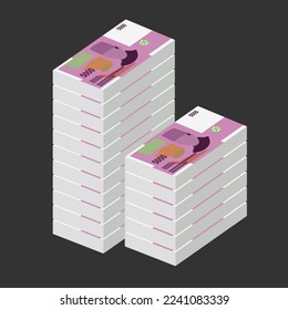 Ilustración del vector franco comorano. Dinero de las Comoras conjunto de billetes. Dinero en papel 5000 KMF. Estilo plano. Aislado sobre fondo blanco. Diseño sencillo y mínimo.