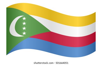 Comorian national official flag. African patriotic symbol, banner, element, background. Correct colors. Flag of Comoros waving on white background, vector illustration