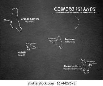 Mapa de las Islas Comoro, vectores de pizarra de diseño
