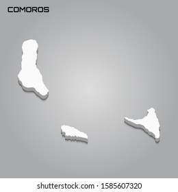 Comoros 3d map with borders of regions. Vector illustration