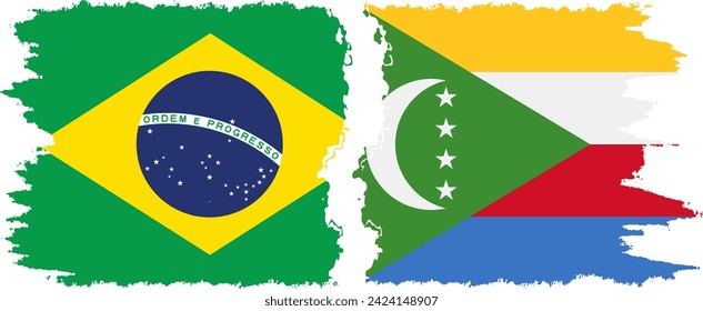 Comoros and Brazil grunge flags connection, vector