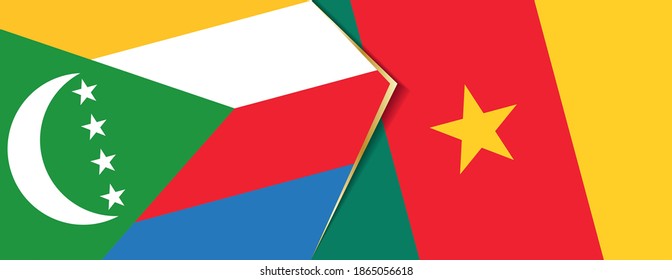 Comoros and Cameroon flags, two vector flags symbol of relationship or confrontation.